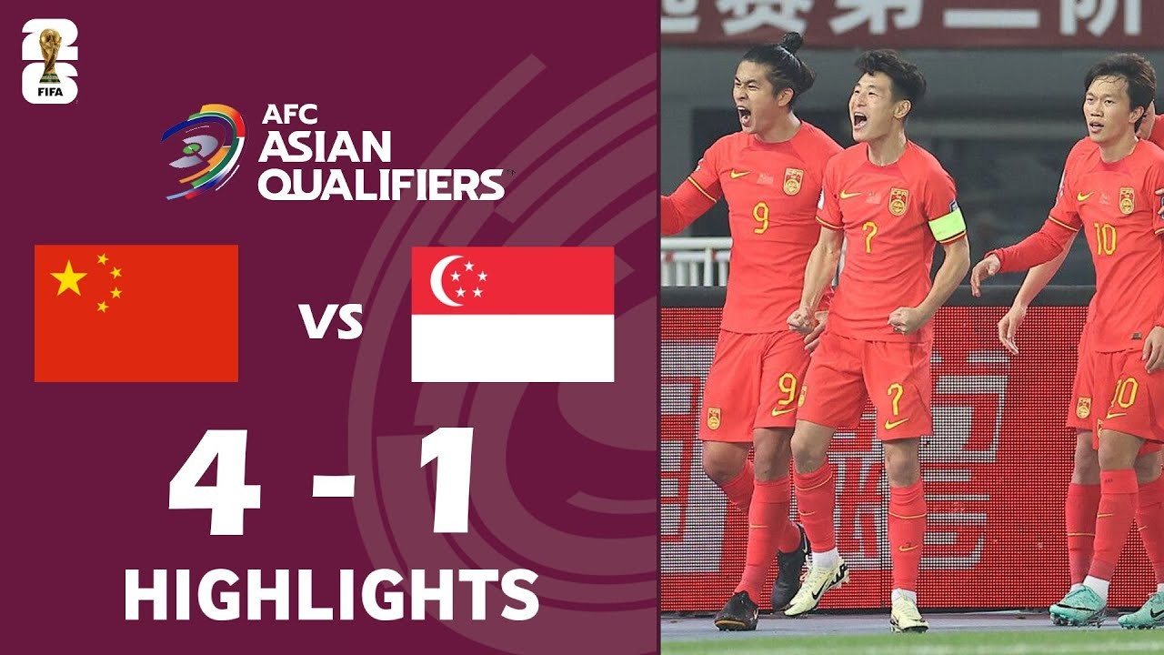 27 มีนาคม 2567 รับชมไฮไลท์ฟุตบอลโลก 2026 รอบคัดเลือก โซนเอเชีย จีนถล่มสิงคโปร์ 4-1 จาก liveball2567.com