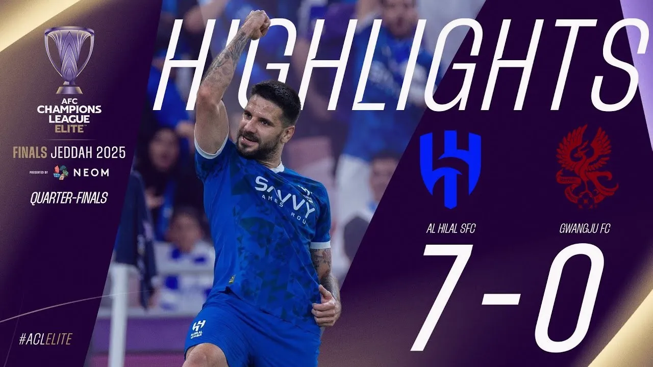 ไฮไลท์ฟุตบอล 26/04/2568 อัล ฮิลาล ทุบ กวางจู เอฟซี ขาดลอย 7-0 ในศึก เอเชียนแชมเปียนส์ลีกอีลิทรอบก่อนรองชนะเลิศ ที่ liveball2567.com
