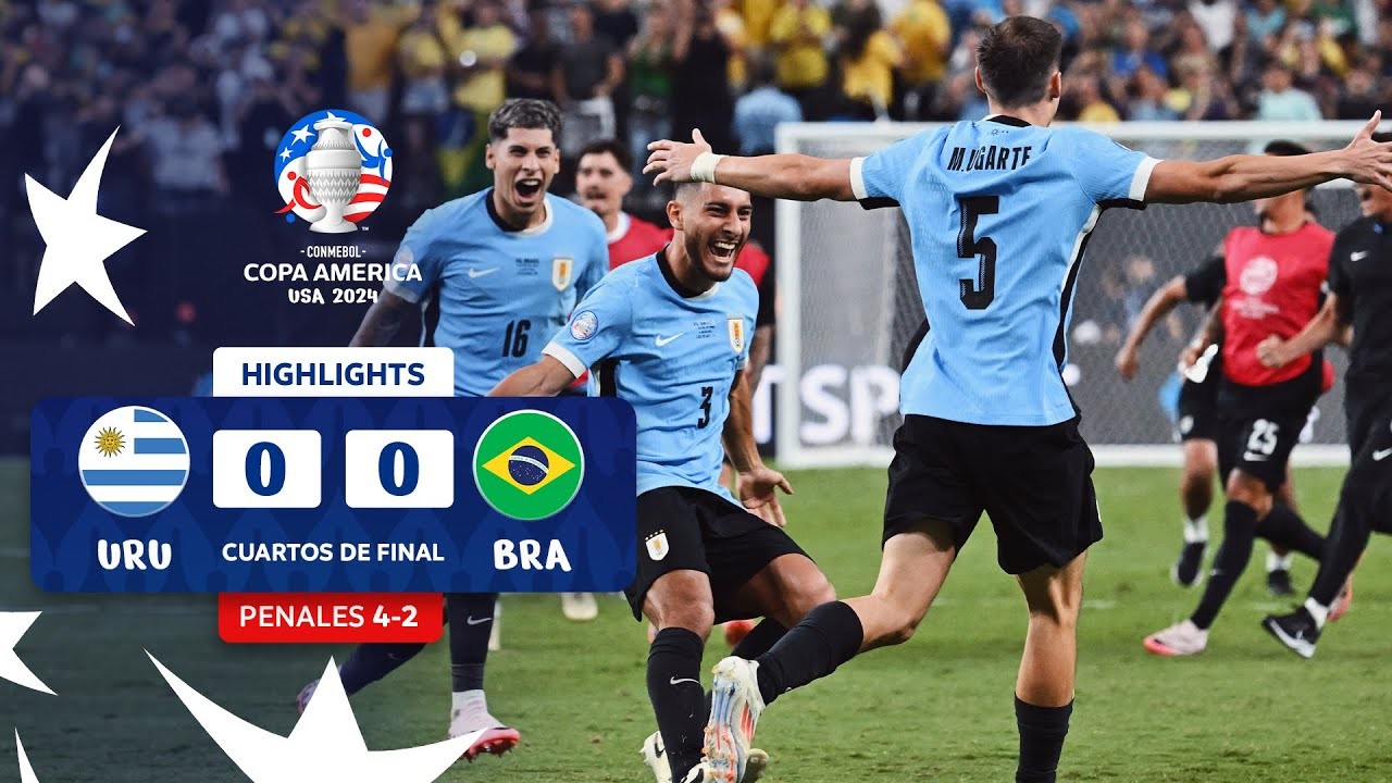 ไฮไลท์ฟุตบอลโคปา อเมริกา รอบ 8 ทีมสุดท้าย อุรุกวัย เสมอ บราซิล 0-0 ก่อนชนะจุดโทษ 4-2 ประตู วันที่ 7 กรกฎาคม 2567 ที่สหรัฐอเมริกา ทาง liveball2567.com