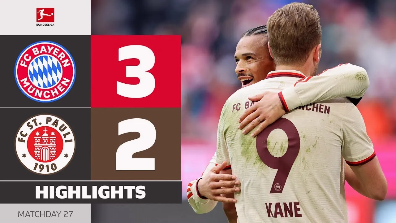 ไฮไลท์ฟุตบอล บาเยิร์น มิวนิค ชนะ ซังค์ เพาลี 3-2 ศึกบุนเดสลีก้า เยอรมัน ประจำวันที่ 30 มีนาคม 2568
