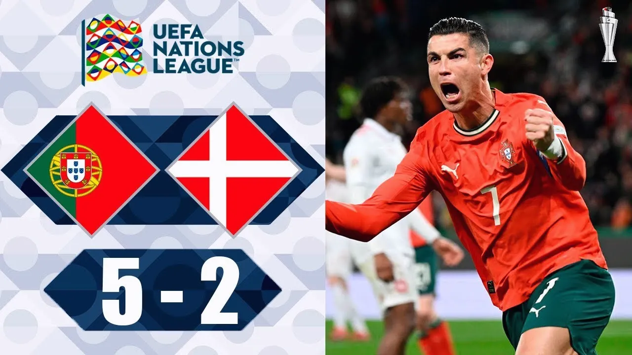 ไฮไลท์ฟุตบอลโปรตุเกสพลิกเฉือนเดนมาร์ก 5-2 ต่อเวลาพิเศษจากสกอร์แรก 3-2 ศึกยูฟ่าเนชั่นส์ลีก 2025 วันที่ 24 มีนาคม 2568